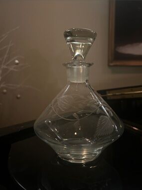 Vintage Etched Glass Decanter with Stopper - Clear